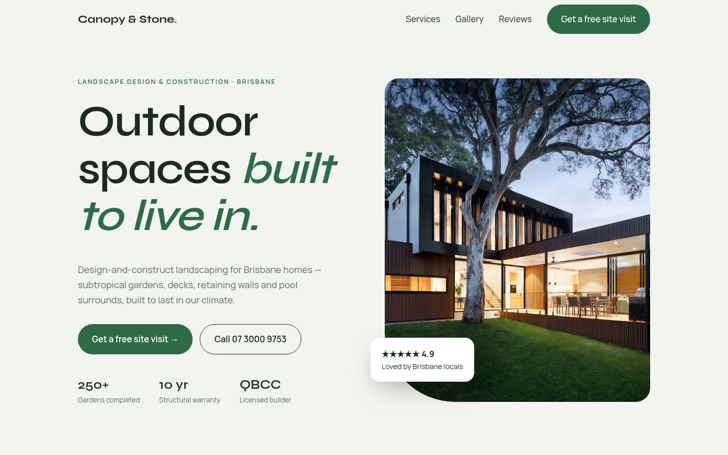 Screenshot of the Canopy & Stone Landscapes demo site